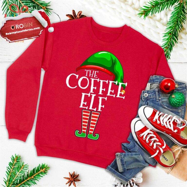 The Coffee Elf Group Matching Family Christmas Gift Funny Ugly Christmas Sweatshirt