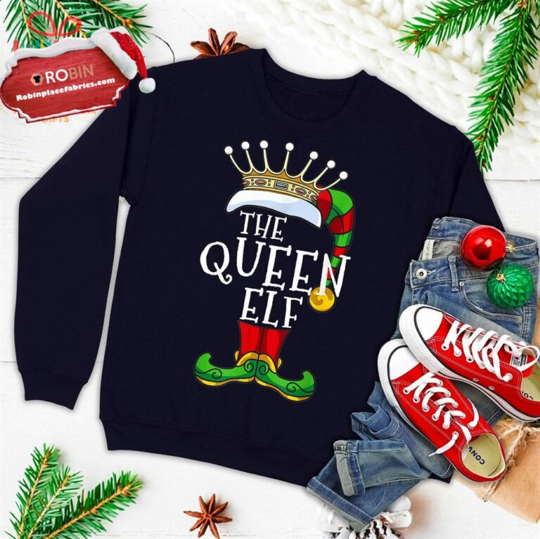 The Queen Elf Family Matching Christmas Group Funny Pajama Ugly Christmas Sweatshirt
