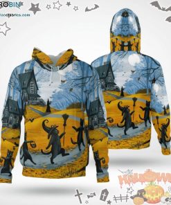 Trick Or Treat Parade Of Black Cat Witch Spooky Halloween Blue3D All-Over Print Unisex Hoodie