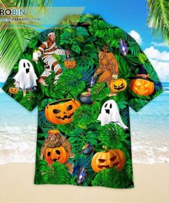 Tropical Bigfoot Halloween Pumpkin Ghost Devil Casual Short Sleeve Hawaiian Shirts