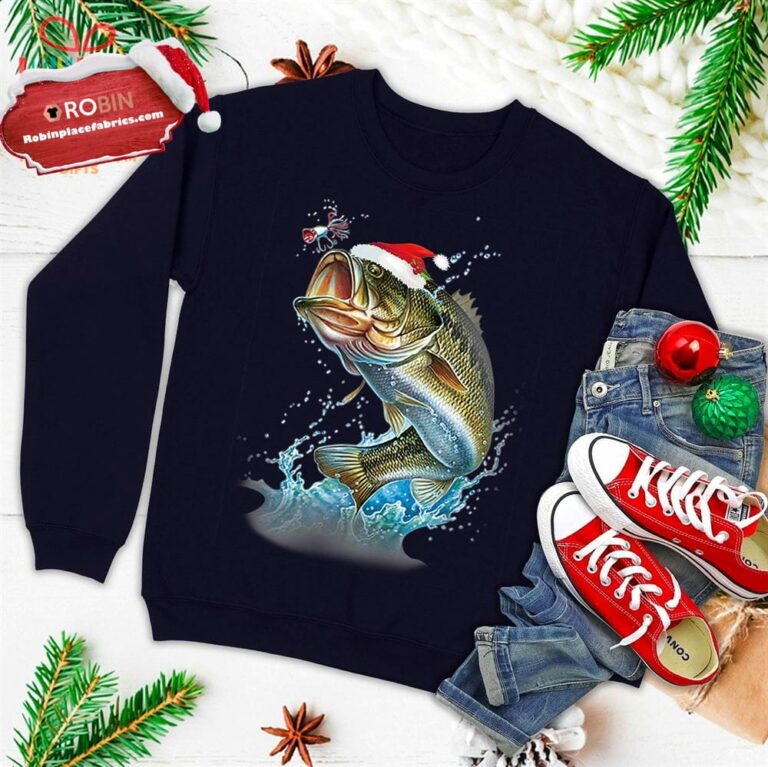 Ugly Fishing Christmas Bass Fish Tshirt Merry Fishmas Pajama Ugly Christmas Sweatshirt