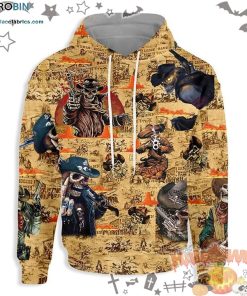 Vintage Cowboy Pirates Skull Halloween Light Brown 3D All-Over Print Unisex Hoodie