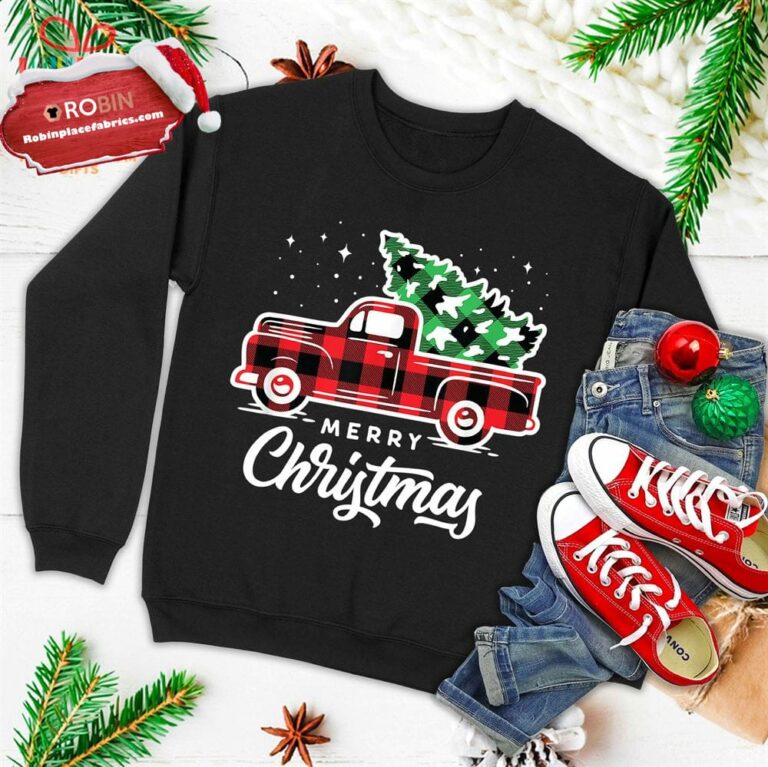 Vintage Style Farm Red Truck With Christmas Tree Ugly Christmas Sweatshirt