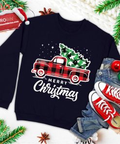 vintage style farm red truck with christmas tree ugly christmas sweatshirt 3 jVyhQ