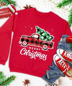 vintage style farm red truck with christmas tree ugly christmas sweatshirt 4 ZZDXT