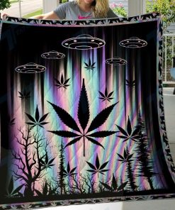Weed Alien Spaceship Premium Quilt Blanket