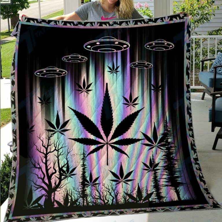 Weed Alien Spaceship Premium Quilt Blanket