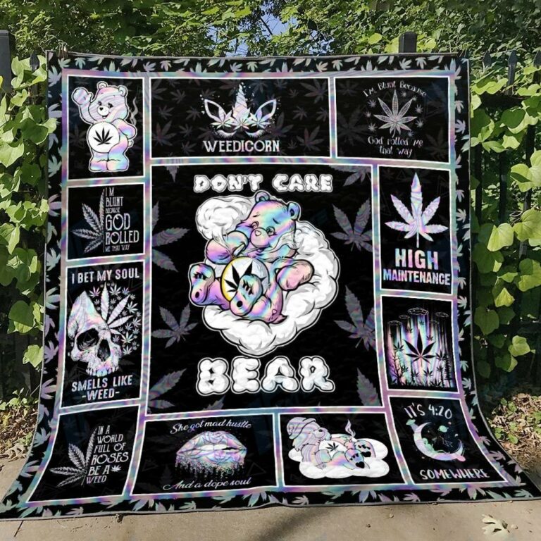 Weed Dont Care Bear Hologram Premium Quilt Blanket