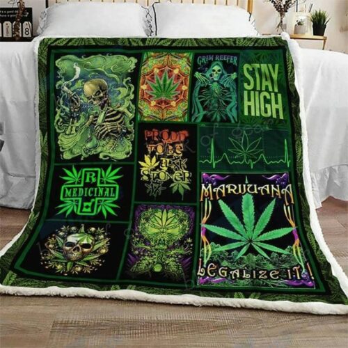 Weed Mushroom Psychedelic Color Premium Quilt Blanket RobinPlaceFabrics