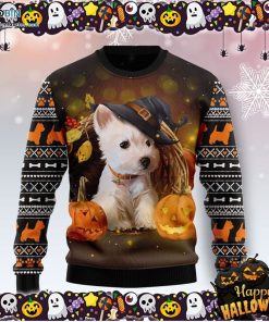 West Highland White Terrier Pumpkin Halloween Ugly Sweater