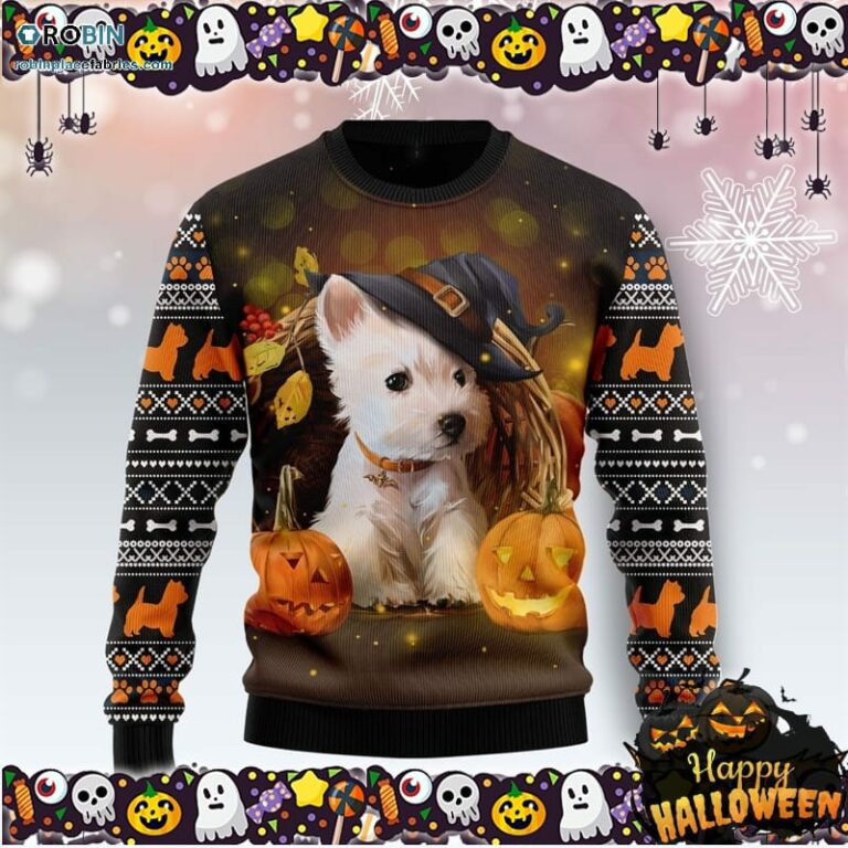 West Highland White Terrier Pumpkin Halloween Ugly Sweater