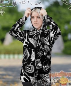 Witch Pumpkin Skull Scary Symbols Black Halloween 3D All-Over Print Unisex Hoodie