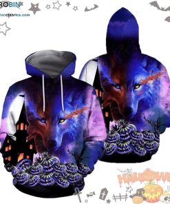 Wolf Pumpkin Halloween Purple 3D All-Over Print Unisex Hoodie