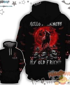 Wolf Red Moon Hello Darkness My Old Friend Halloween Black 3D All-Over Print Unisex Hoodie