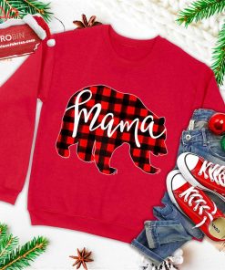 Womens Red Plaid Mama Bear Shirt Matching Pajama Family Buffalo Mom Ugly Christmas Sweatshirt
