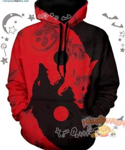 Ying Yang Wolf Blood Halloween Black Red 3D All-Over Print Unisex Hoodie