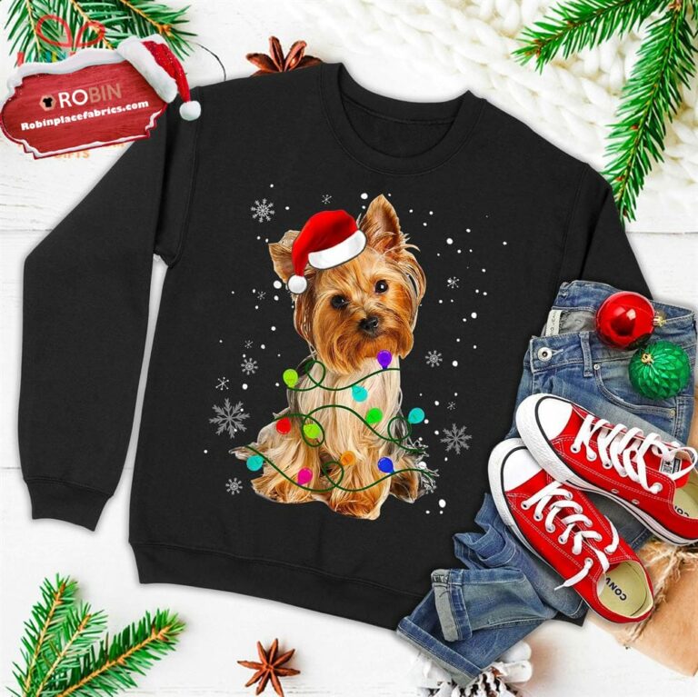 Yorkshire Terrier Dog Light Christmas Matching Family Ugly Christmas Sweatshirt