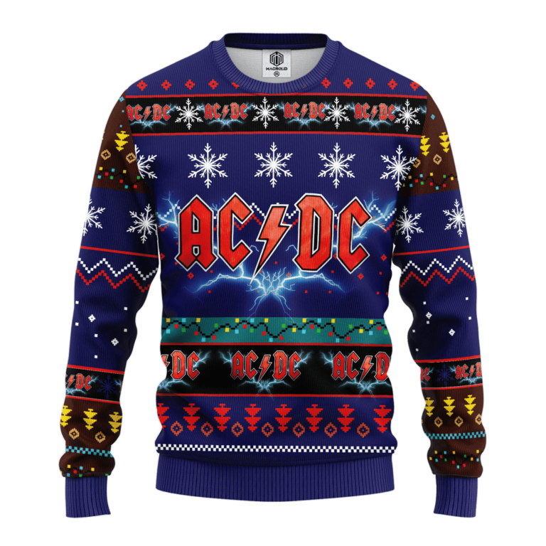 Acdc Ugly Christmas Sweater Blue