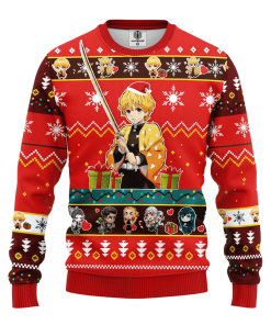 agatsuma zenitsu demon slayer anime ugly christmas sweater red 1 AQsGb