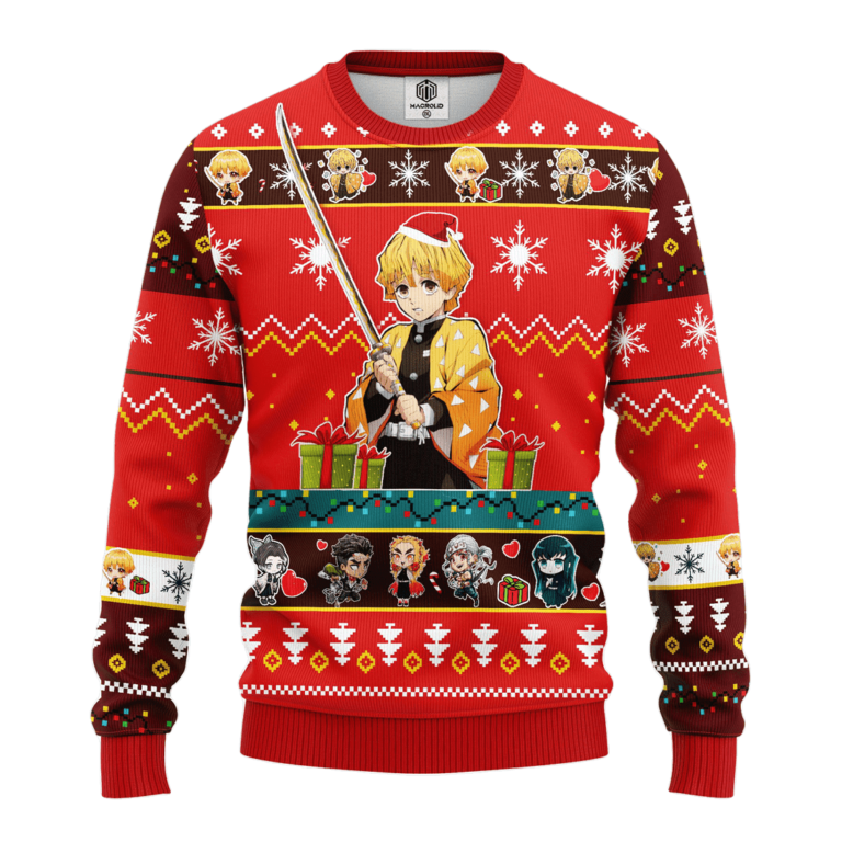 Agatsuma Zenitsu Demon Slayer Anime Ugly Christmas Sweater Red