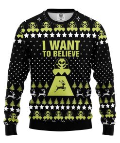 alien believe ugly christmas sweatshirt 1 I89ss
