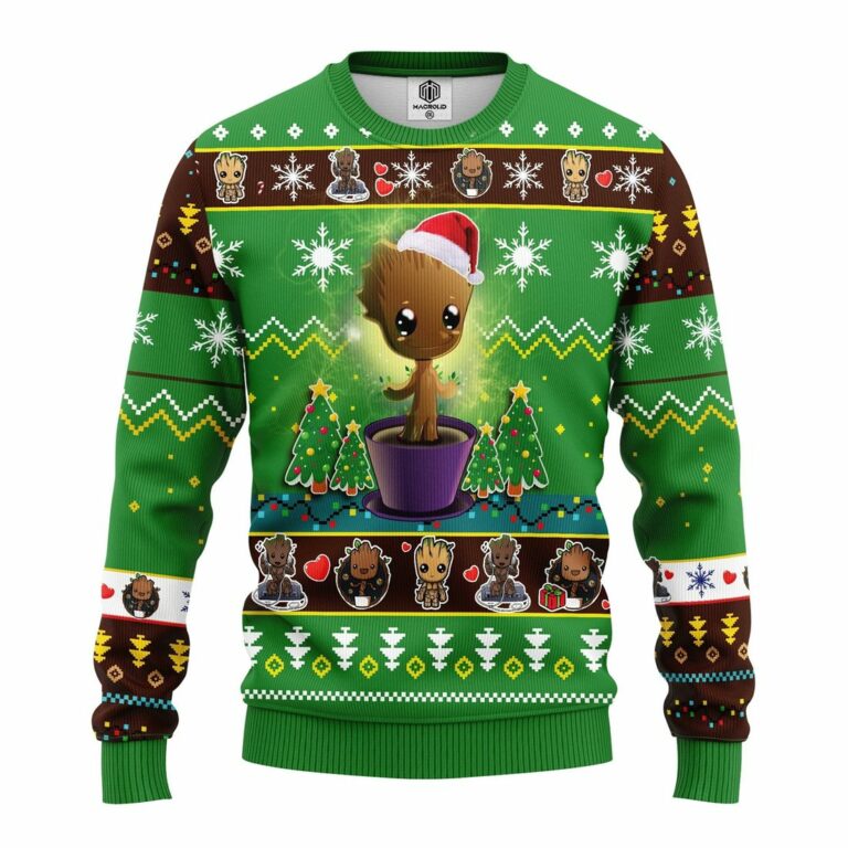 Baby Groot Ugly Christmas Sweater Green