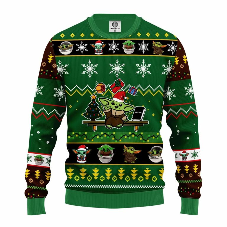 Baby Yoda Cute Ugly Christmas Sweater Green