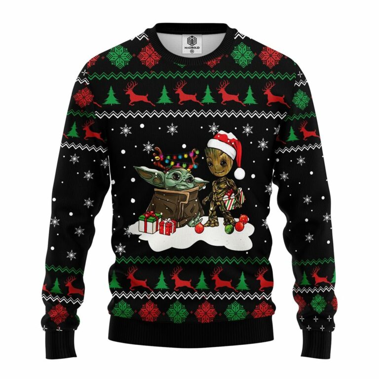 Baby Yoda Meet Baby Groot Ugly Christmas Sweatshirt