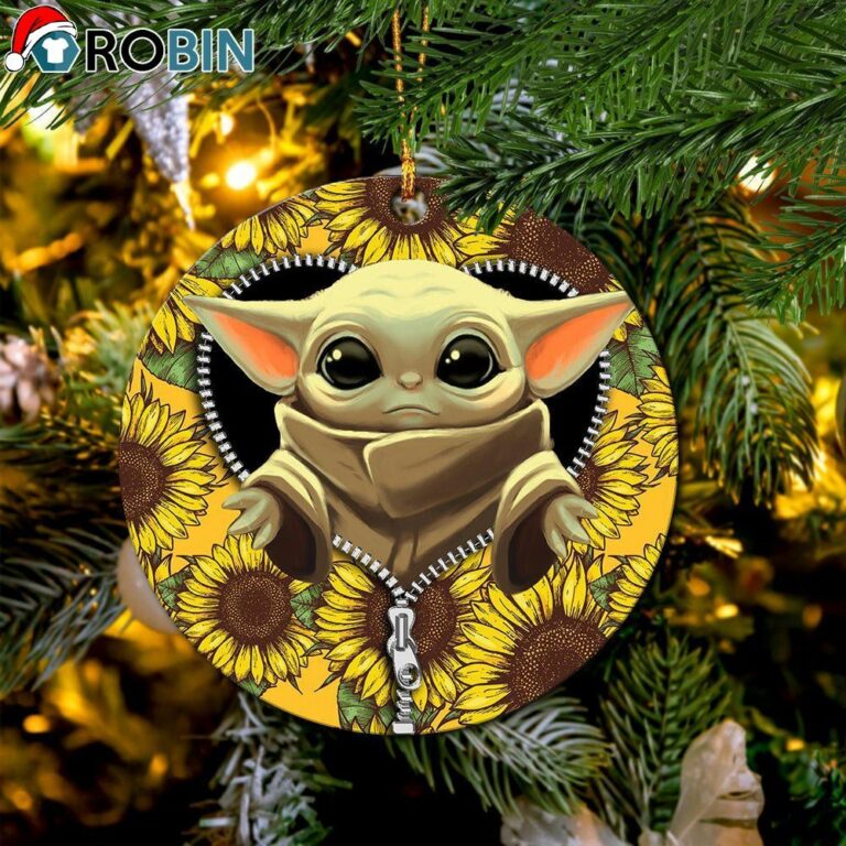 Baby Yoda Sunflower Zipper Circle Ornament – Christmas Decorations