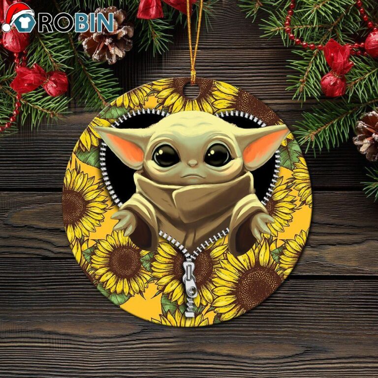 Baby Yoda Sunflower Zipper Circle Ornament Christmas Decorations