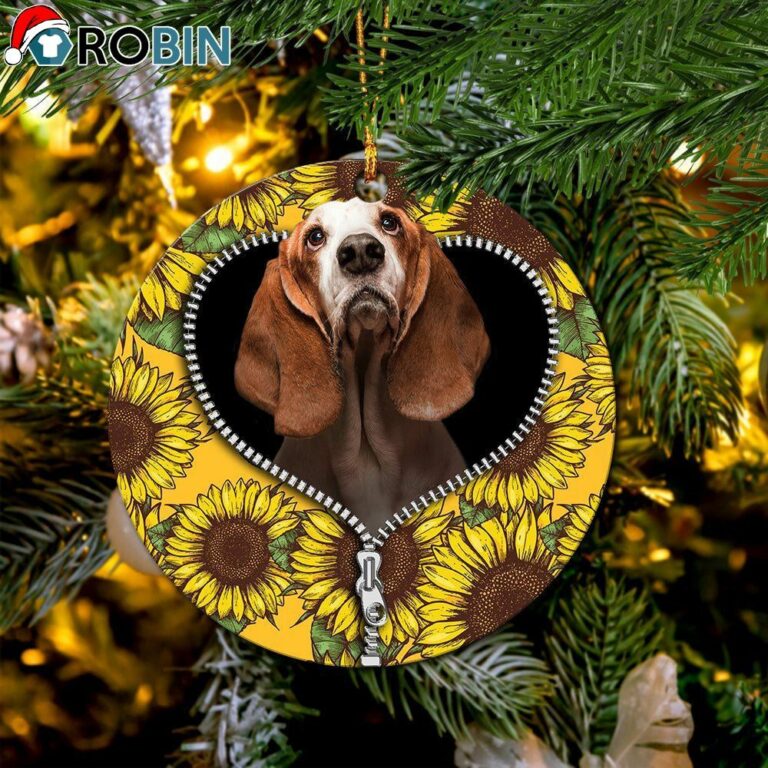 Basset Hound Sunflower Zipper Christmas Ornament