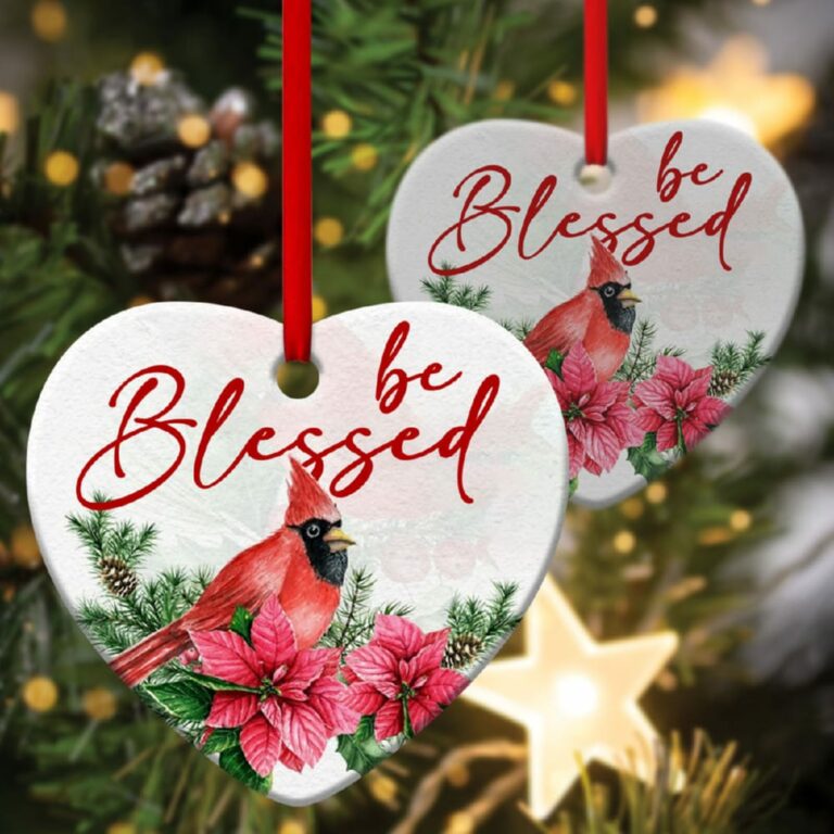 Beautiful Cardinal Bird Heart Ornament Be Blessed