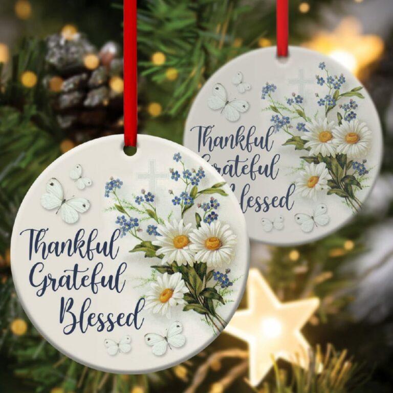 Beautiful Flower Circle Ornament Thankful, Grateful And Blessed