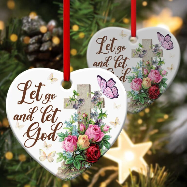 Beautiful Flower Cross Of God Christian Heart Ornament