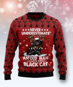 Black Cat Old Man Christmas Ugly Sweatshirt, Sweater