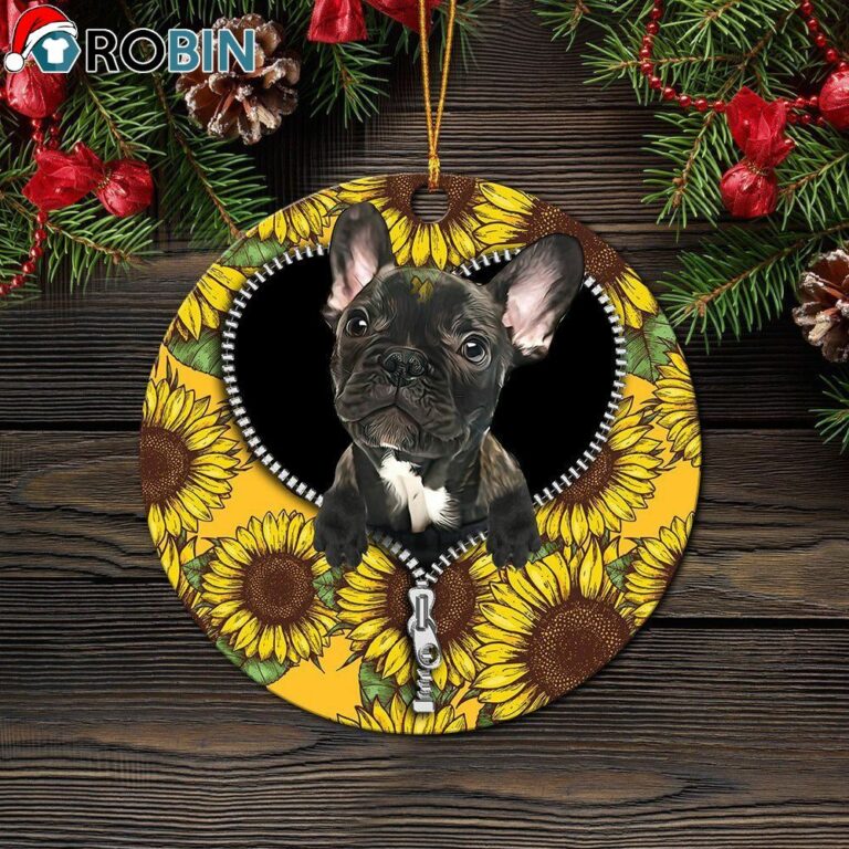 Black French Bulldog Sunflower Zipper Christmas Ornament