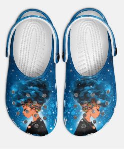 Black Girl Curly Headwrap Blue Hair Art Crocs Classic Clogs Shoes