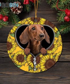 brown dachshund sunflower zipper christmas ornament 1 l7e9f1