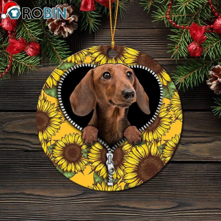 Brown Dachshund Sunflower Zipper Christmas Ornament