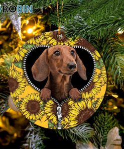 Brown Dachshund Sunflower Zipper Christmas Ornament Brown Dachshund Sunflower Zipper Christmas Ornament