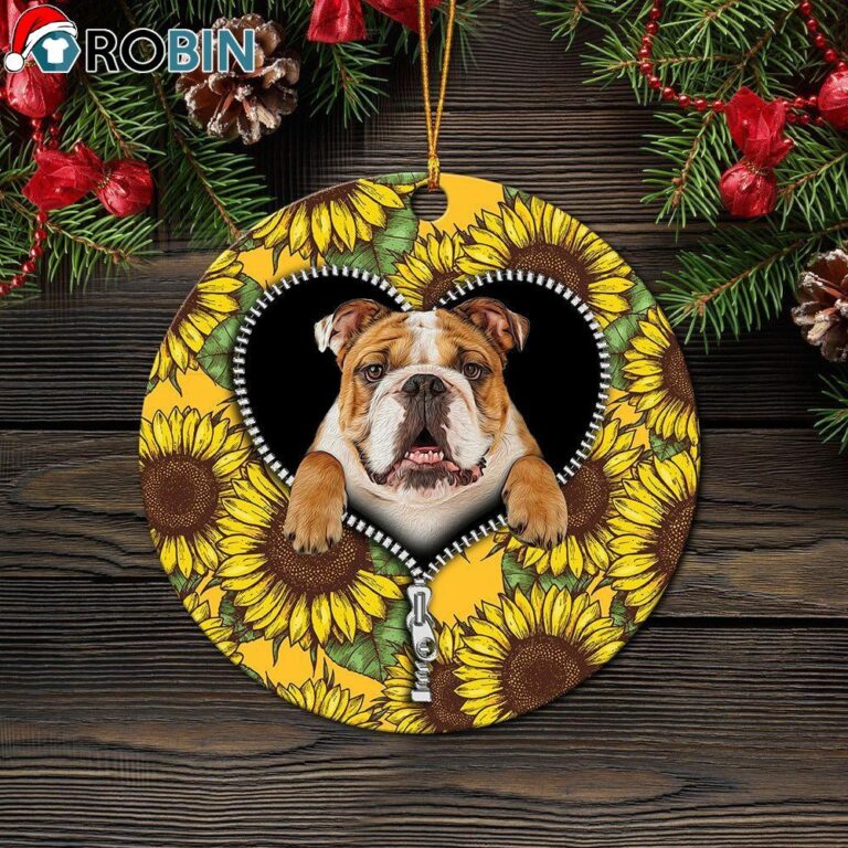 Bull Dog Sunflower Zipper Circle Ornament – Christmas Decorations