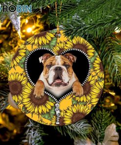 Bull Dog Sunflower Zipper Circle Ornament – Christmas Decorations
