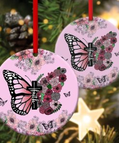 Butterfly And Flower Circle Ornament Believe In God