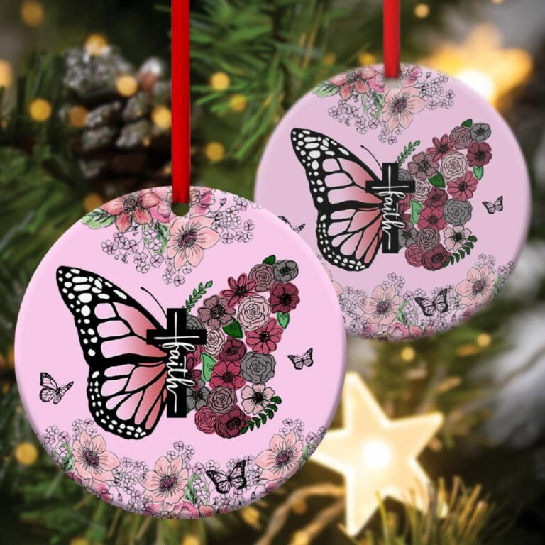 Butterfly And Flower Circle Ornament Believe In God