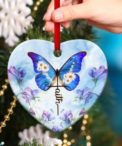 Butterfly And Flower Heart Ornament In Jesus, We Trust Butterfly And Flower Heart Ornament In Jesus, We Trust