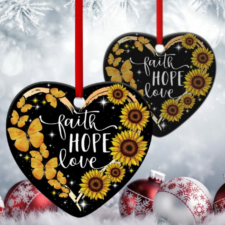 Butterfly And Sunflower Heart Ornament Believe In God