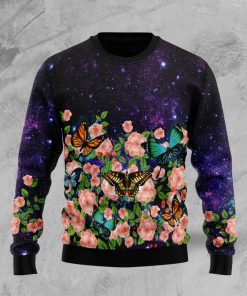 Butterfly Flowers Ugly Christmas Sweatshirt, Sweater