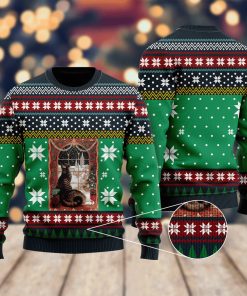 Cat Christmas Snow Window Ugly Christmas Sweatshirt, Sweater