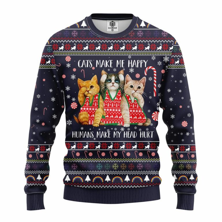 Cat Make Me Happy Ugly Christmas Sweatshirt