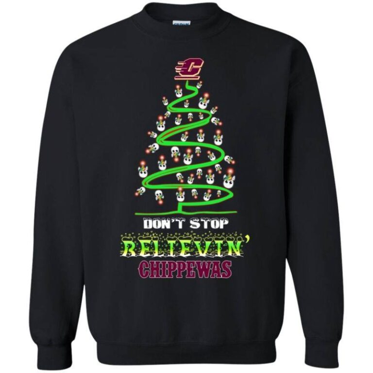 Central Michigan Chippewas Ugly Christmas Sweaters Unicorn Don?t Stop Believin? Sweatshirt